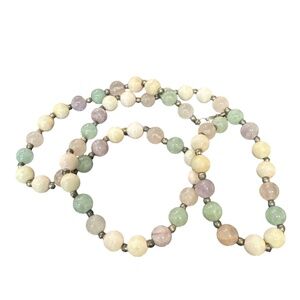 Vintage Beaded Necklace Rose Quartz Aventurine Amethyst Gemstone Natural 24"